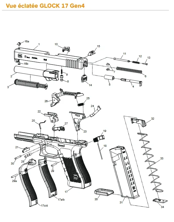 Vue éclaté Glock 17 gen 4